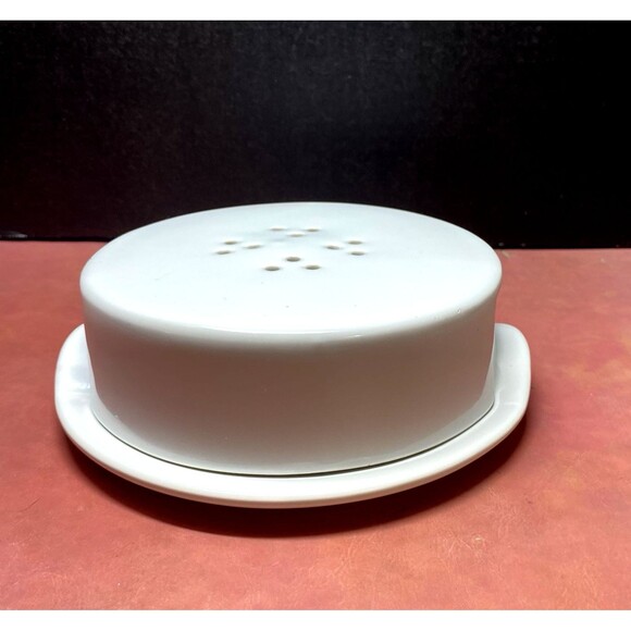 Trudeau Cheese Brie Baker Round Container Stoneware Server Keeper Vented Holes - Picture 1 of 12